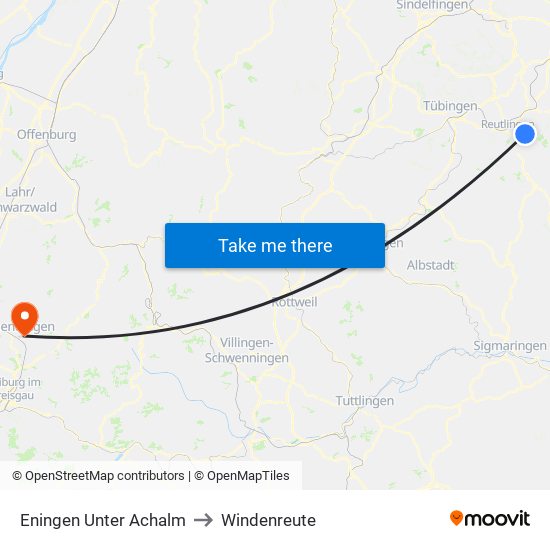 Eningen Unter Achalm to Windenreute map