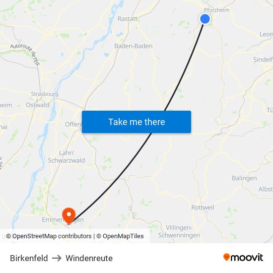 Birkenfeld to Windenreute map