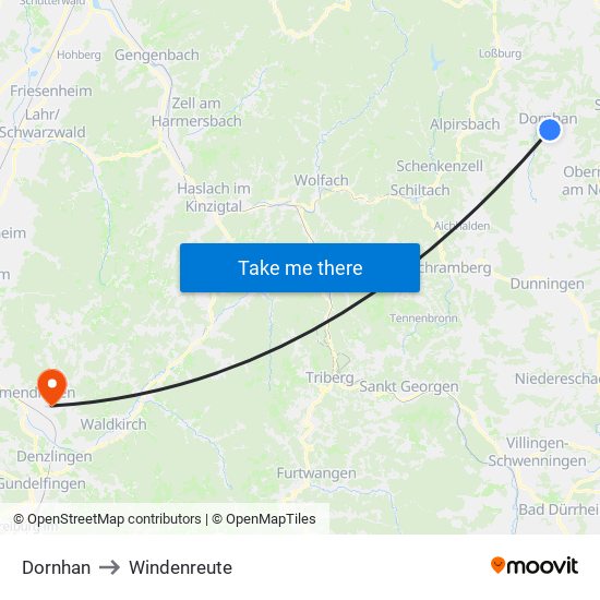 Dornhan to Windenreute map