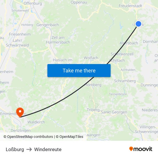 Loßburg to Windenreute map