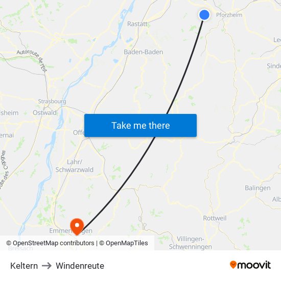 Keltern to Windenreute map