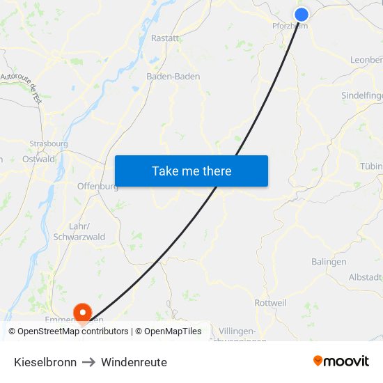 Kieselbronn to Windenreute map