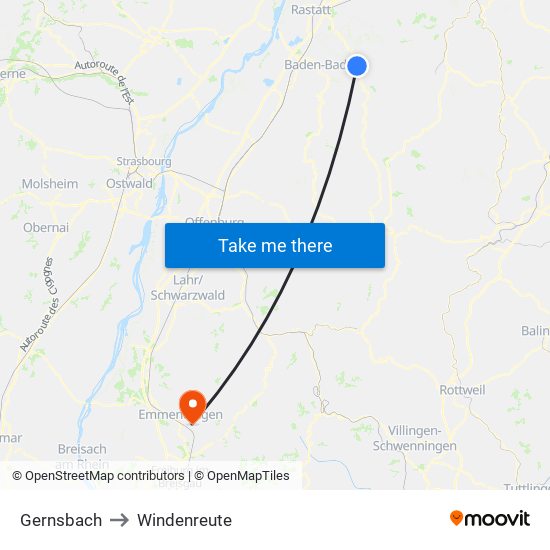 Gernsbach to Windenreute map