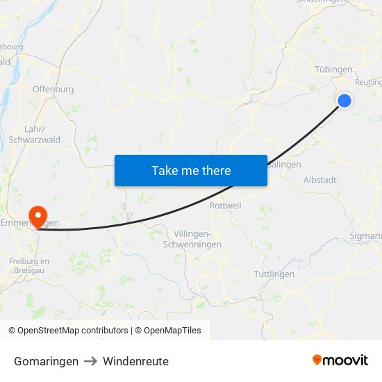 Gomaringen to Windenreute map