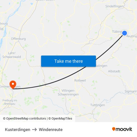 Kusterdingen to Windenreute map