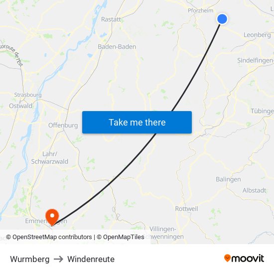 Wurmberg to Windenreute map