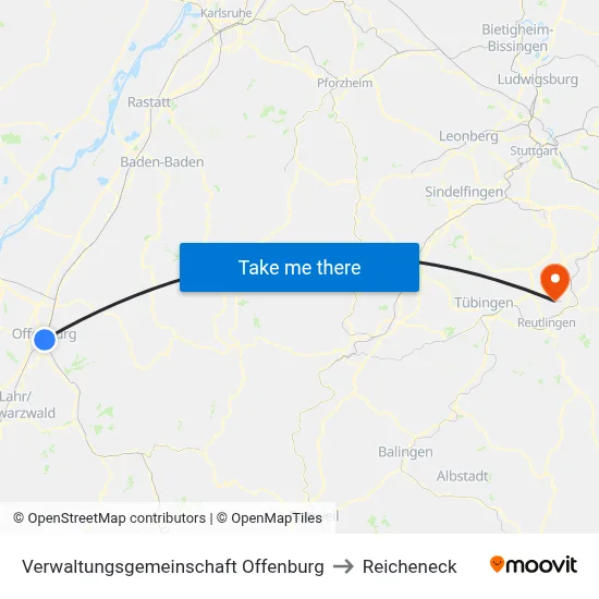 Verwaltungsgemeinschaft Offenburg to Reicheneck map