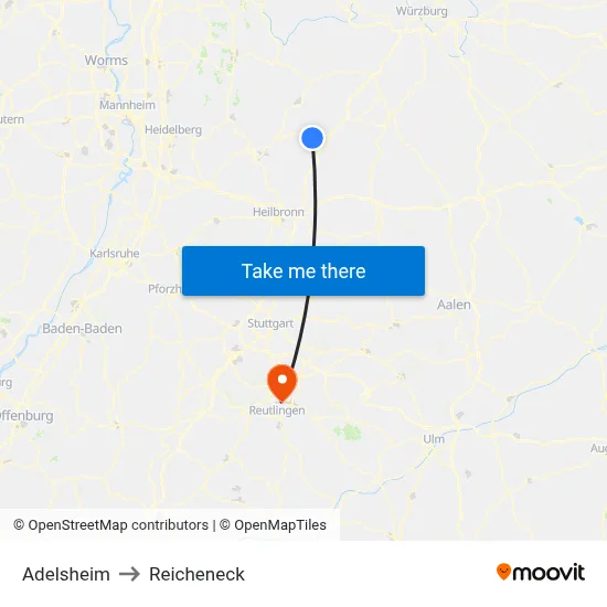 Adelsheim to Reicheneck map