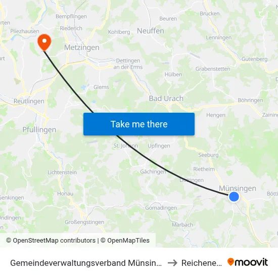 Gemeindeverwaltungsverband Münsingen to Reicheneck map