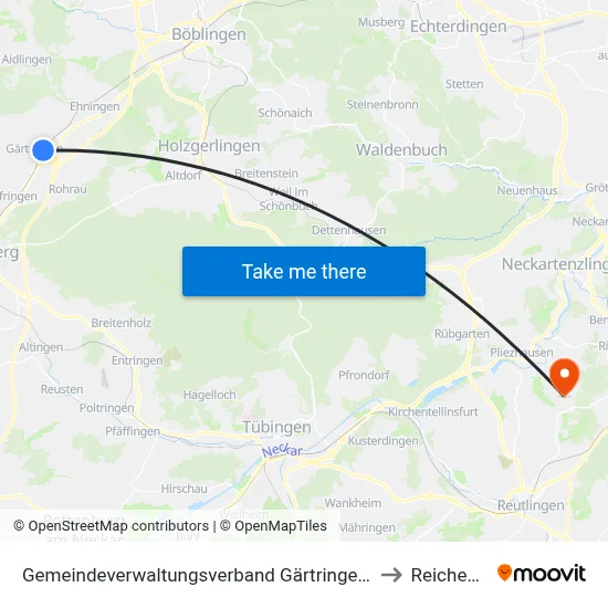 Gemeindeverwaltungsverband Gärtringen/Ehningen to Reicheneck map