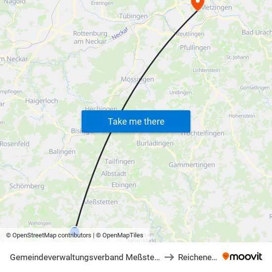 Gemeindeverwaltungsverband Meßstetten to Reicheneck map