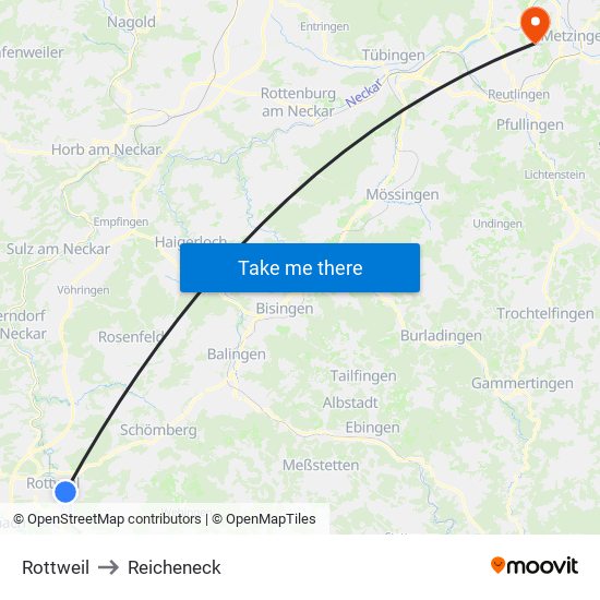 Rottweil to Reicheneck map