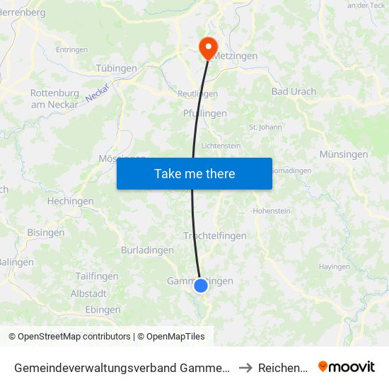 Gemeindeverwaltungsverband Gammertingen to Reicheneck map