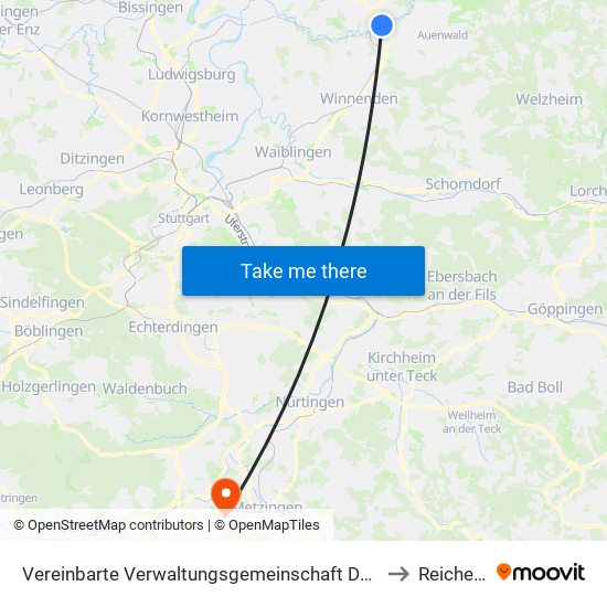 Vereinbarte Verwaltungsgemeinschaft Der Stadt Backnang to Reicheneck map