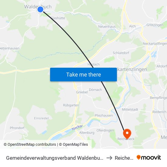 Gemeindeverwaltungsverband Waldenbuch/Steinenbronn to Reicheneck map