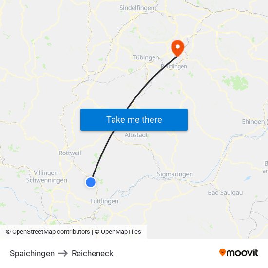 Spaichingen to Reicheneck map