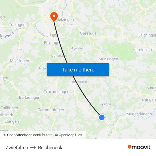 Zwiefalten to Reicheneck map