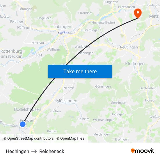 Hechingen to Reicheneck map