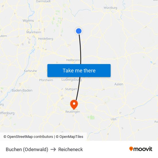 Buchen (Odenwald) to Reicheneck map