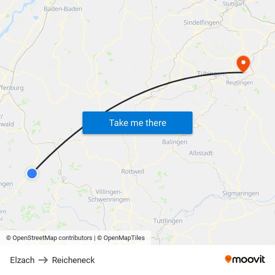 Elzach to Reicheneck map