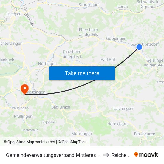 Gemeindeverwaltungsverband Mittleres Fils-Lautertal to Reicheneck map