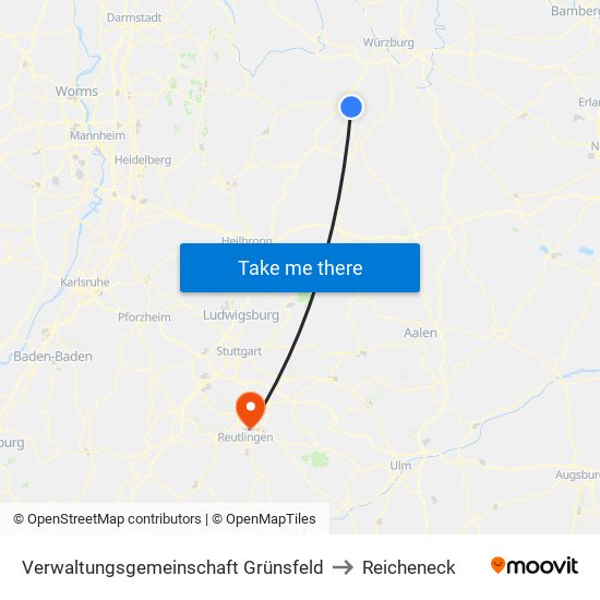 Verwaltungsgemeinschaft Grünsfeld to Reicheneck map