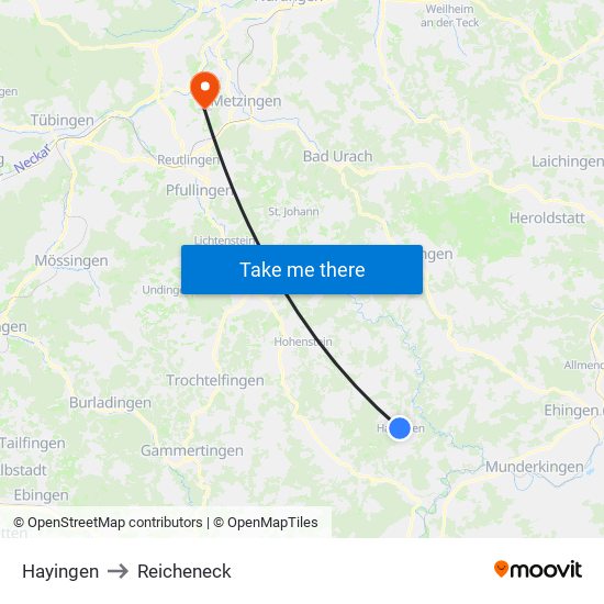 Hayingen to Reicheneck map