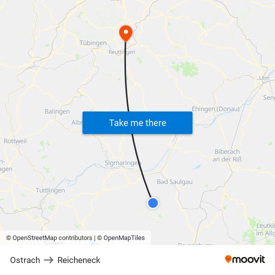 Ostrach to Reicheneck map