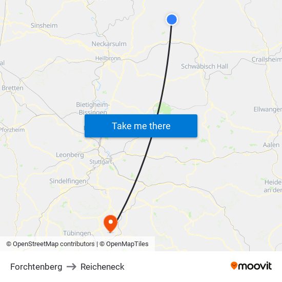 Forchtenberg to Reicheneck map