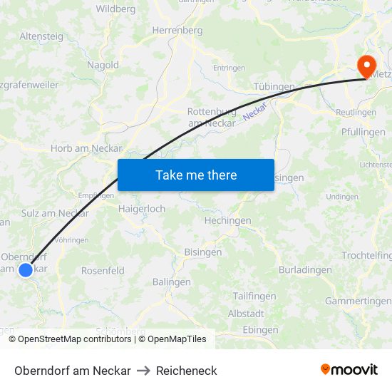 Oberndorf am Neckar to Reicheneck map