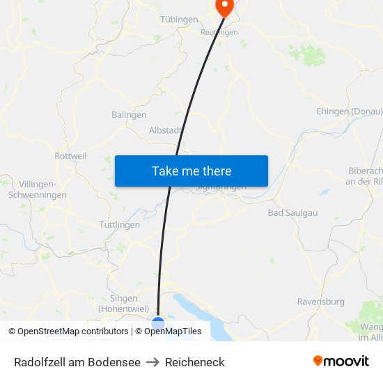 Radolfzell am Bodensee to Reicheneck map