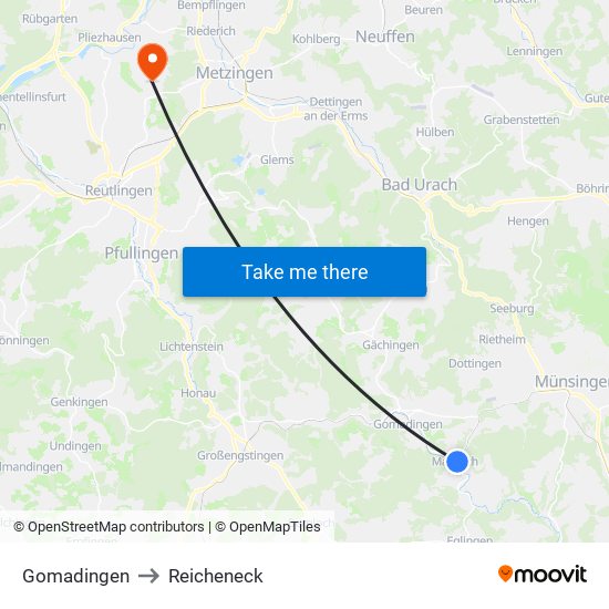 Gomadingen to Reicheneck map