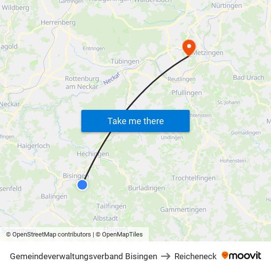 Gemeindeverwaltungsverband Bisingen to Reicheneck map