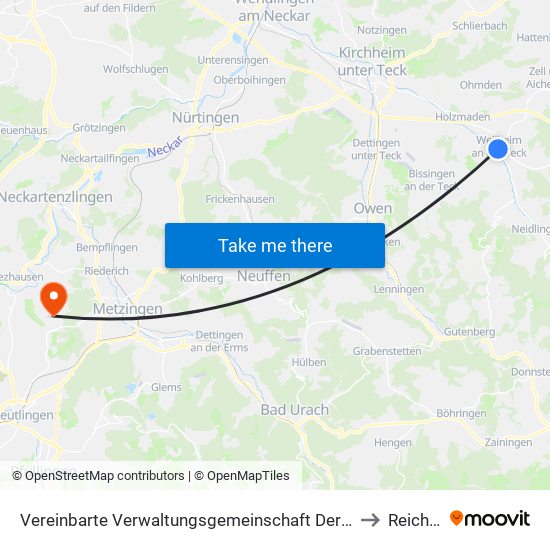 Vereinbarte Verwaltungsgemeinschaft Der Stadt Weilheim An Der Teck to Reicheneck map