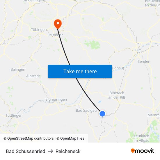 Bad Schussenried to Reicheneck map