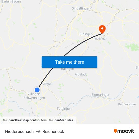 Niedereschach to Reicheneck map