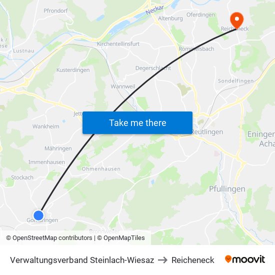 Verwaltungsverband Steinlach-Wiesaz to Reicheneck map