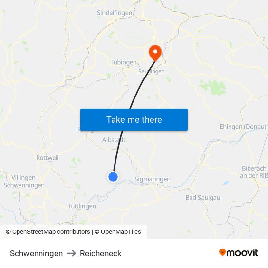 Schwenningen to Reicheneck map