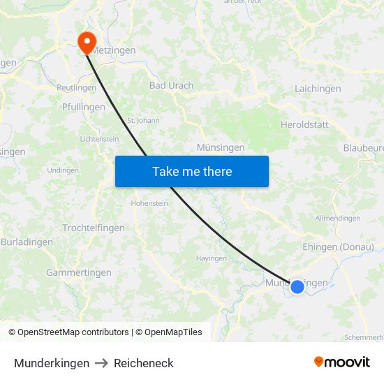 Munderkingen to Reicheneck map
