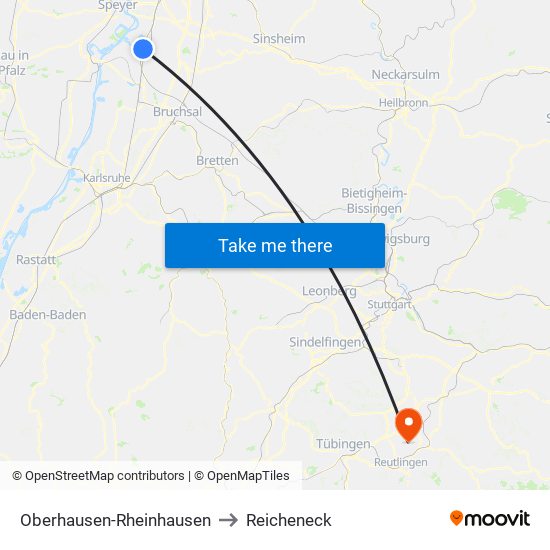 Oberhausen-Rheinhausen to Reicheneck map