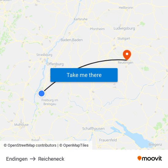 Endingen to Reicheneck map