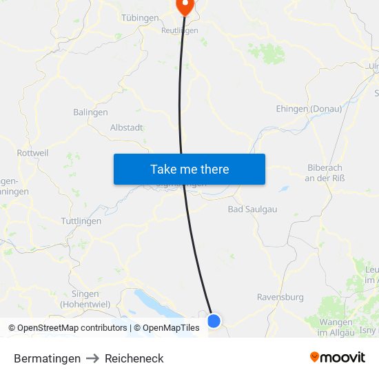 Bermatingen to Reicheneck map