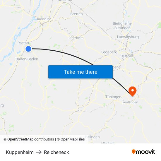 Kuppenheim to Reicheneck map