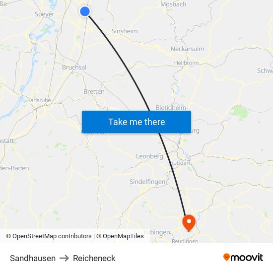 Sandhausen to Reicheneck map