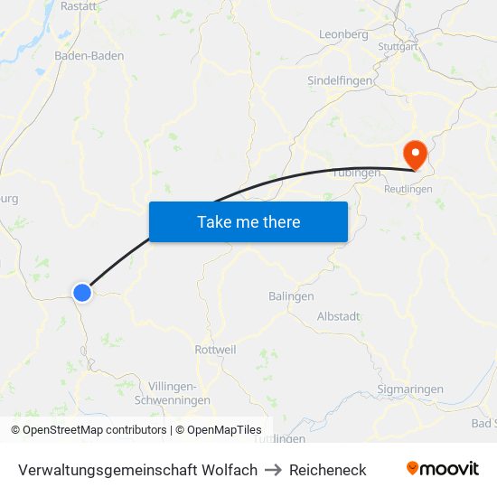 Verwaltungsgemeinschaft Wolfach to Reicheneck map