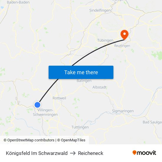 Königsfeld Im Schwarzwald to Reicheneck map