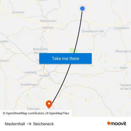 Niedernhall to Reicheneck map