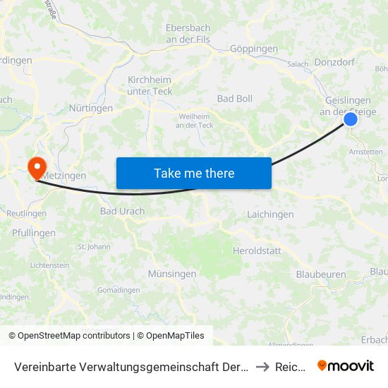 Vereinbarte Verwaltungsgemeinschaft Der Stadt Geislingen An Der Steige to Reicheneck map