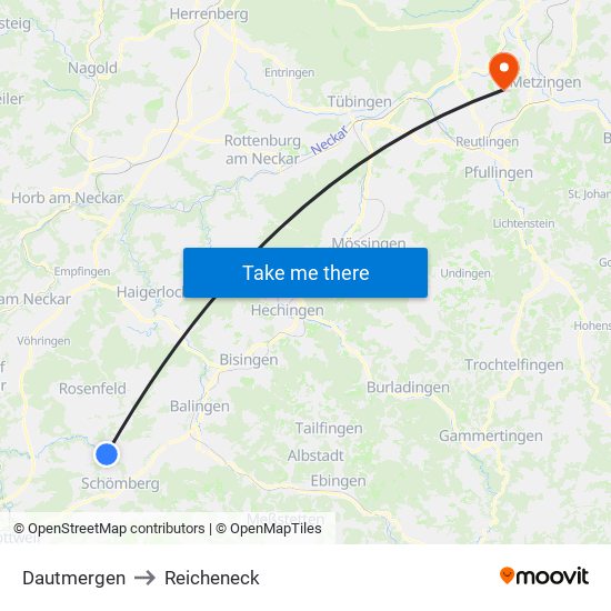 Dautmergen to Reicheneck map