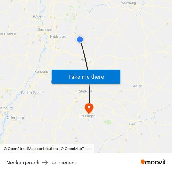 Neckargerach to Reicheneck map